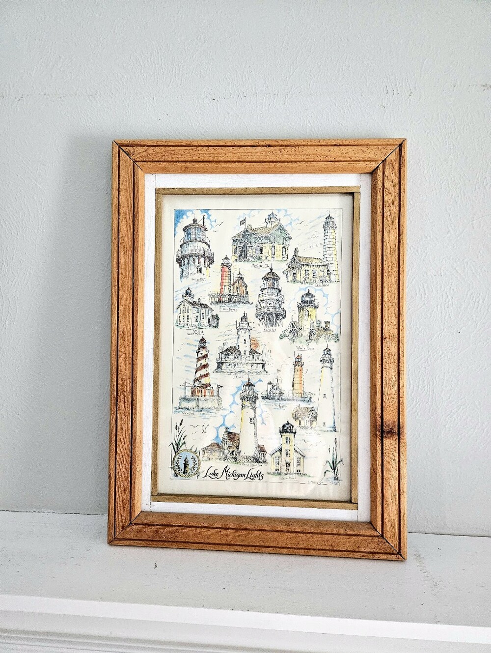 Vintage Framed Original B.Csatary Illustrated 'Lake Michigan Lights' Collage Art